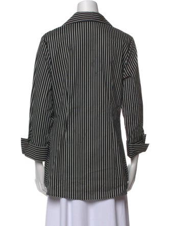Neiman Marcus Striped Three-Quarter Sleeve Button-Up Top