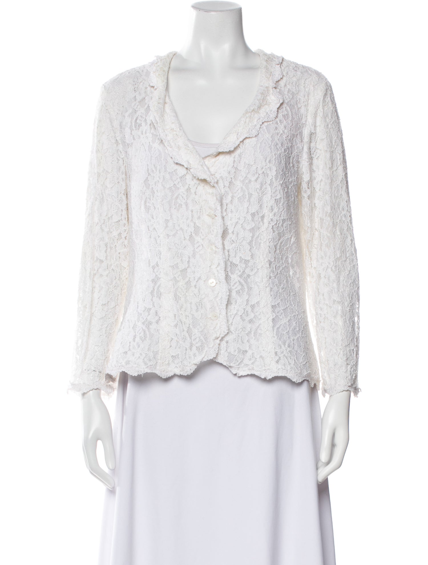 Neiman Marcus Lace Pattern V-Neck Blouse