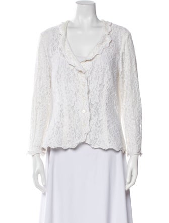 Neiman Marcus Lace Pattern V-Neck Blouse