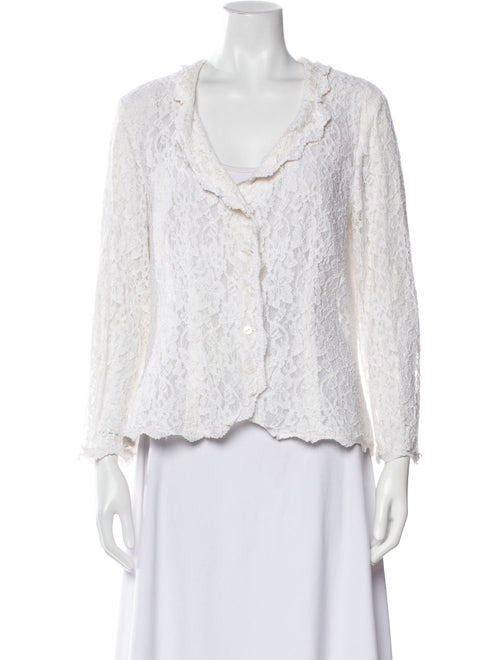 Neiman Marcus Lace Pattern V-Neck Blouse