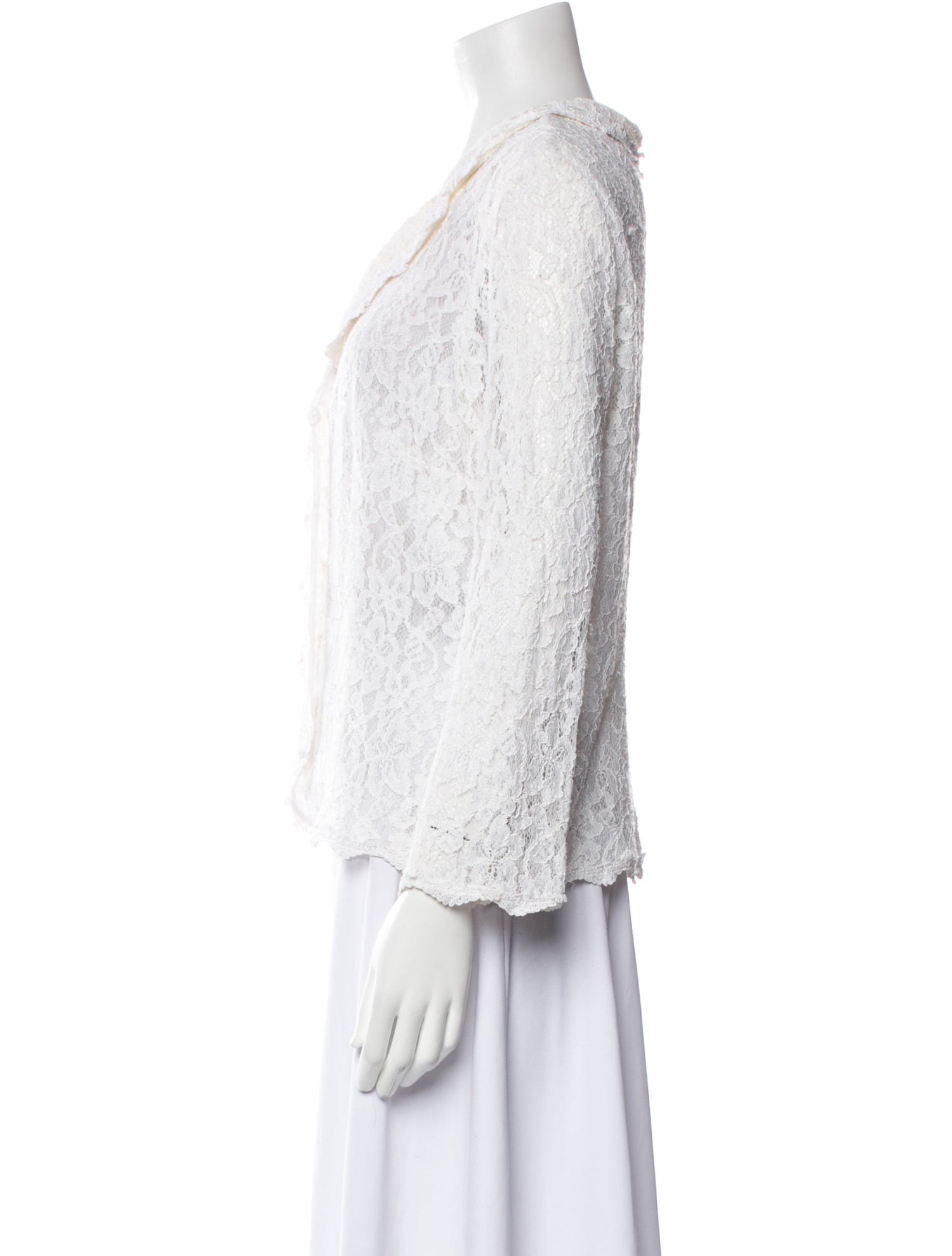 Neiman Marcus Lace Pattern V-Neck Blouse