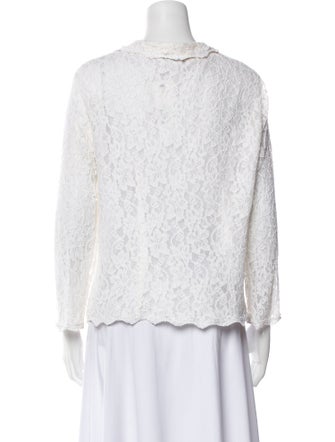 Neiman Marcus Lace Pattern V-Neck Blouse