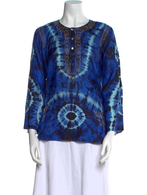 Neiman Marcus Silk Tie-Dye Print Button-Up Top