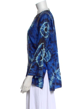 Neiman Marcus Silk Tie-Dye Print Button-Up Top