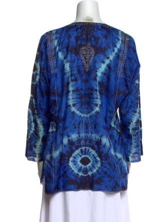 Neiman Marcus Silk Tie-Dye Print Button-Up Top