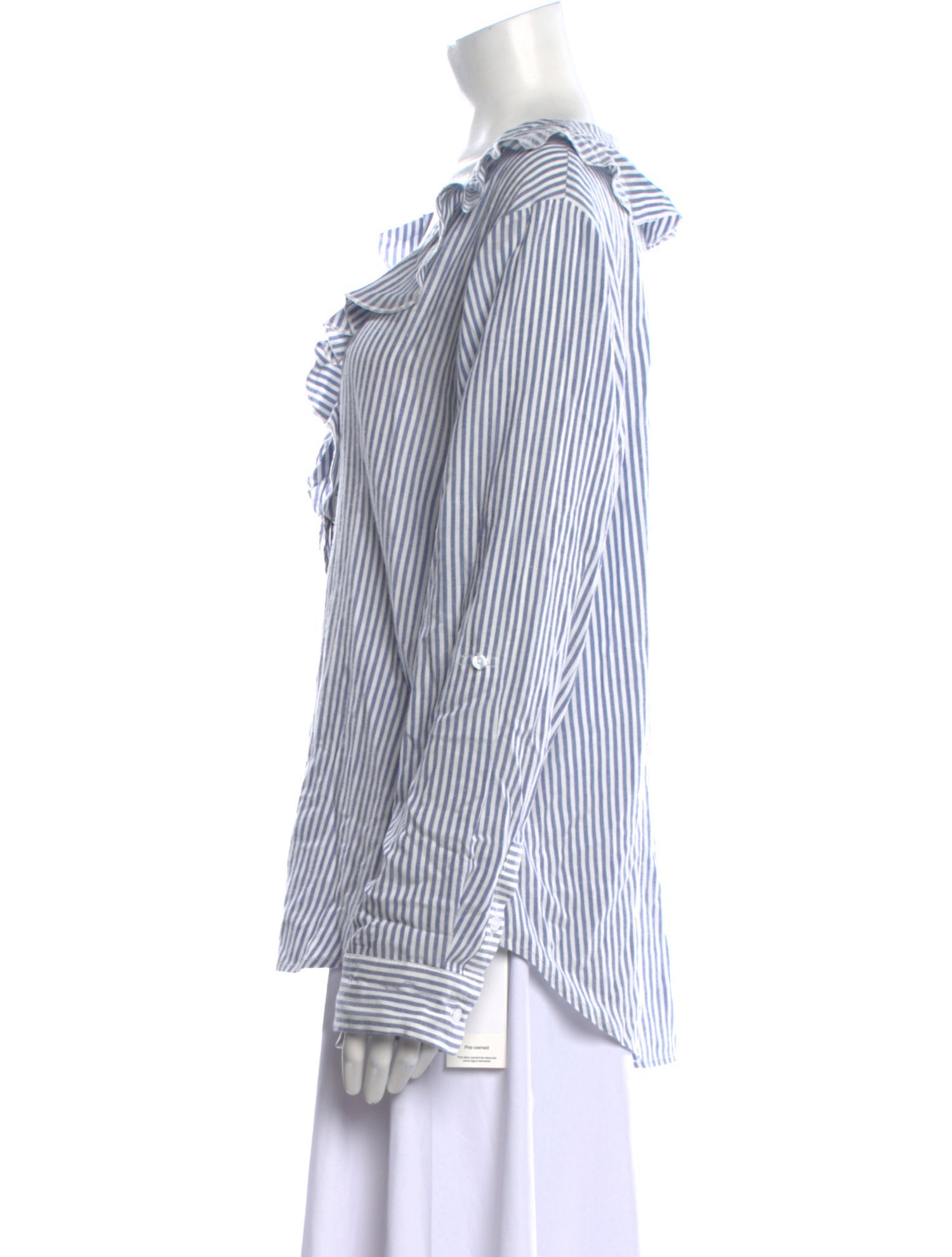 Neiman Marcus Striped V-Neck Button-Up Top