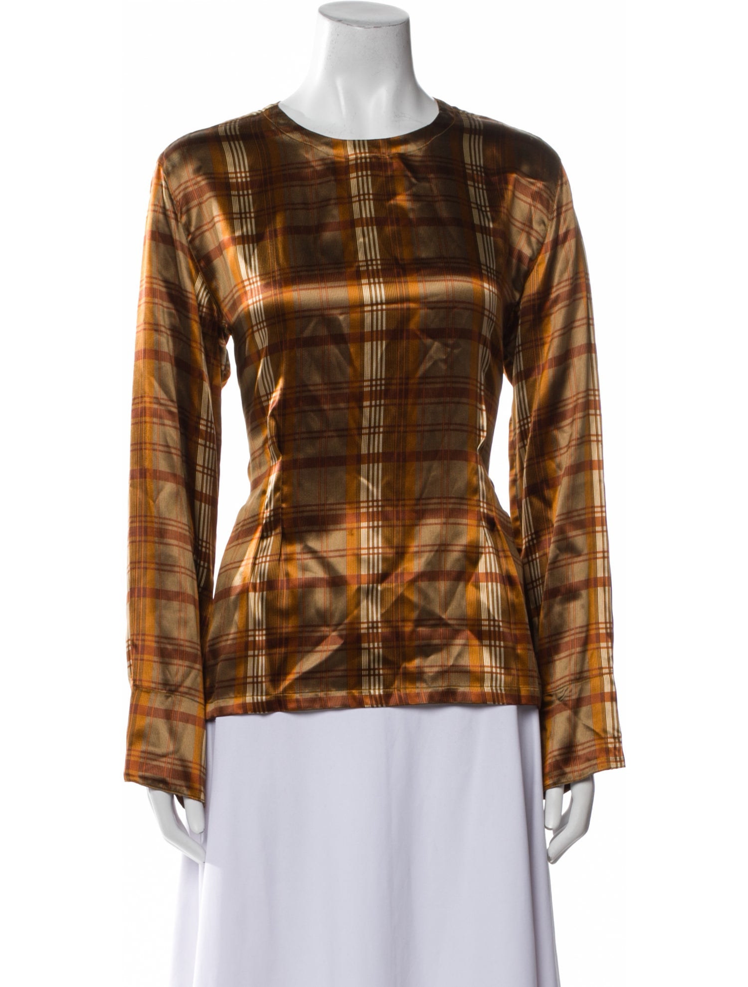 Neiman Marcus Silk Plaid Print Blouse
