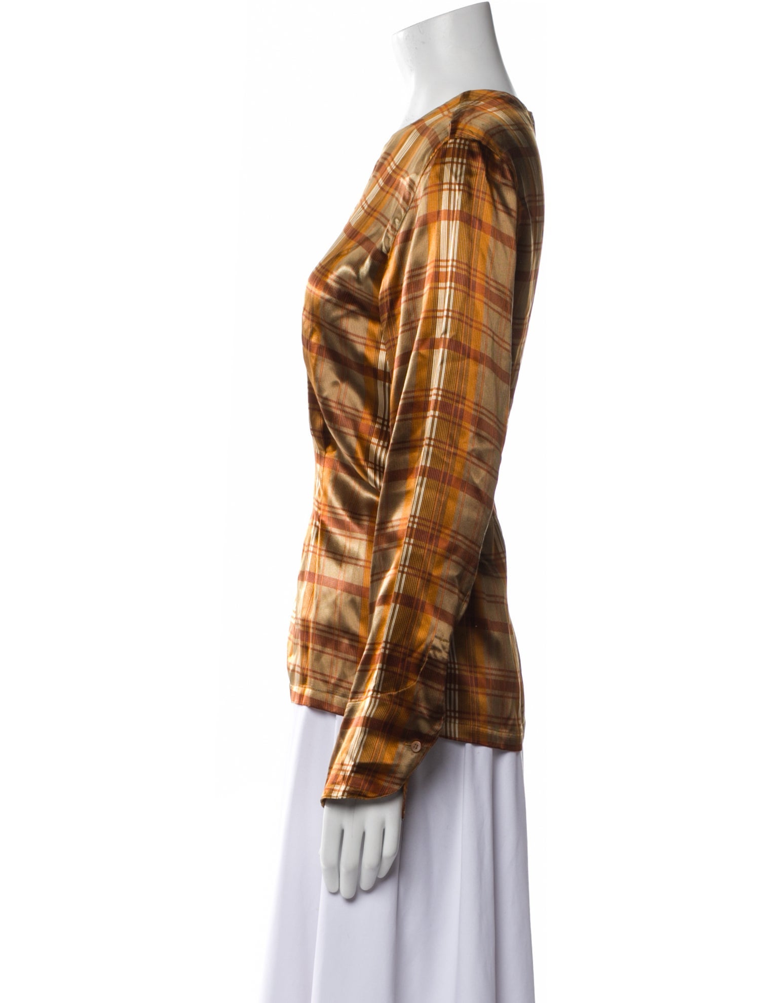 Neiman Marcus Silk Plaid Print Blouse