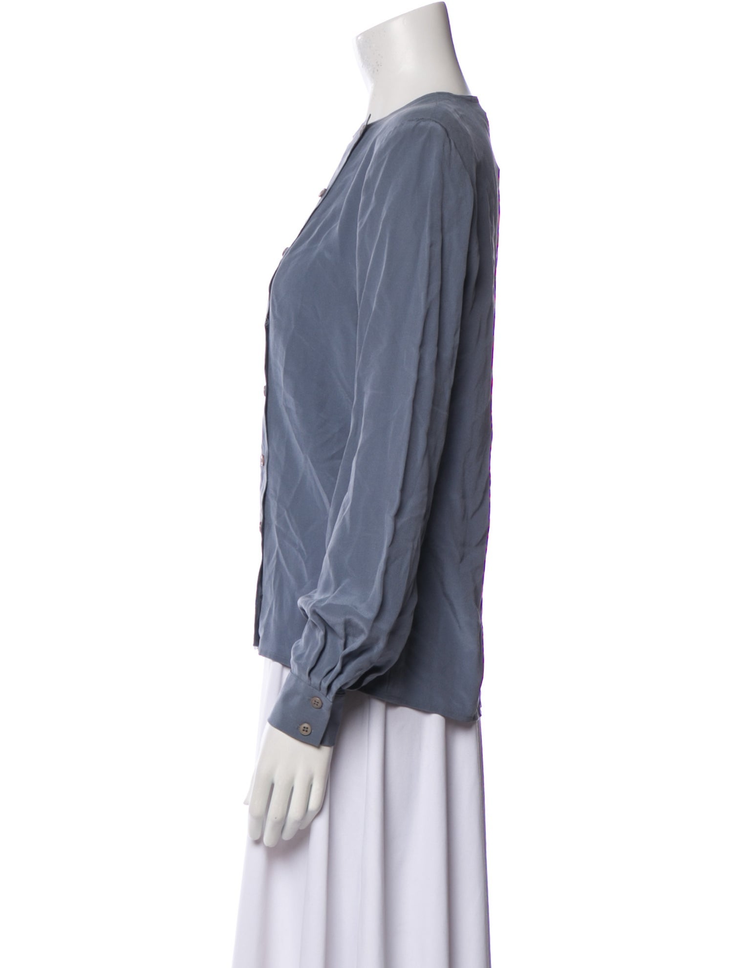 Neiman Marcus Silk Crew Neck Button-Up Top