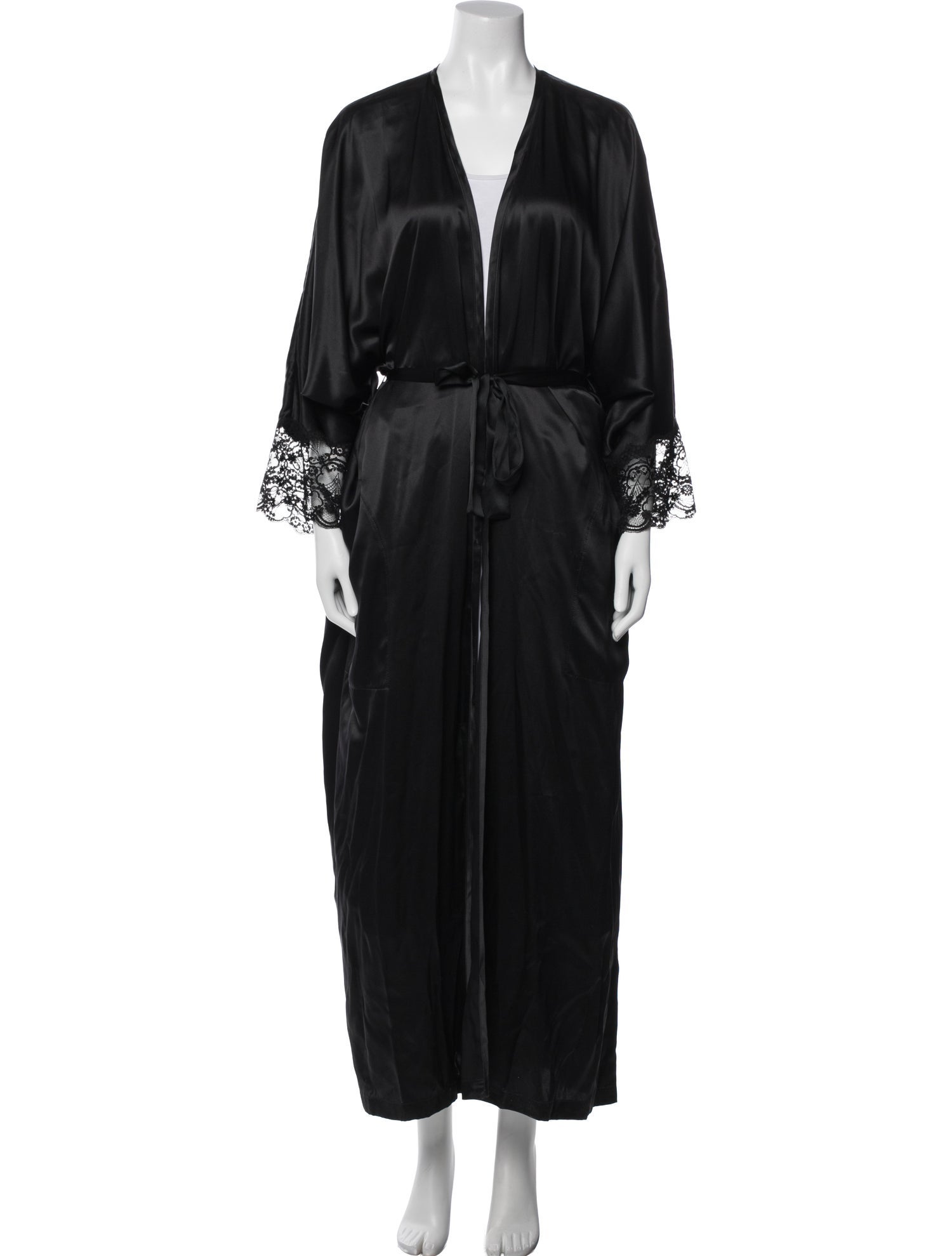 Neiman Marcus Silk Lace Trim Embellishment Robe