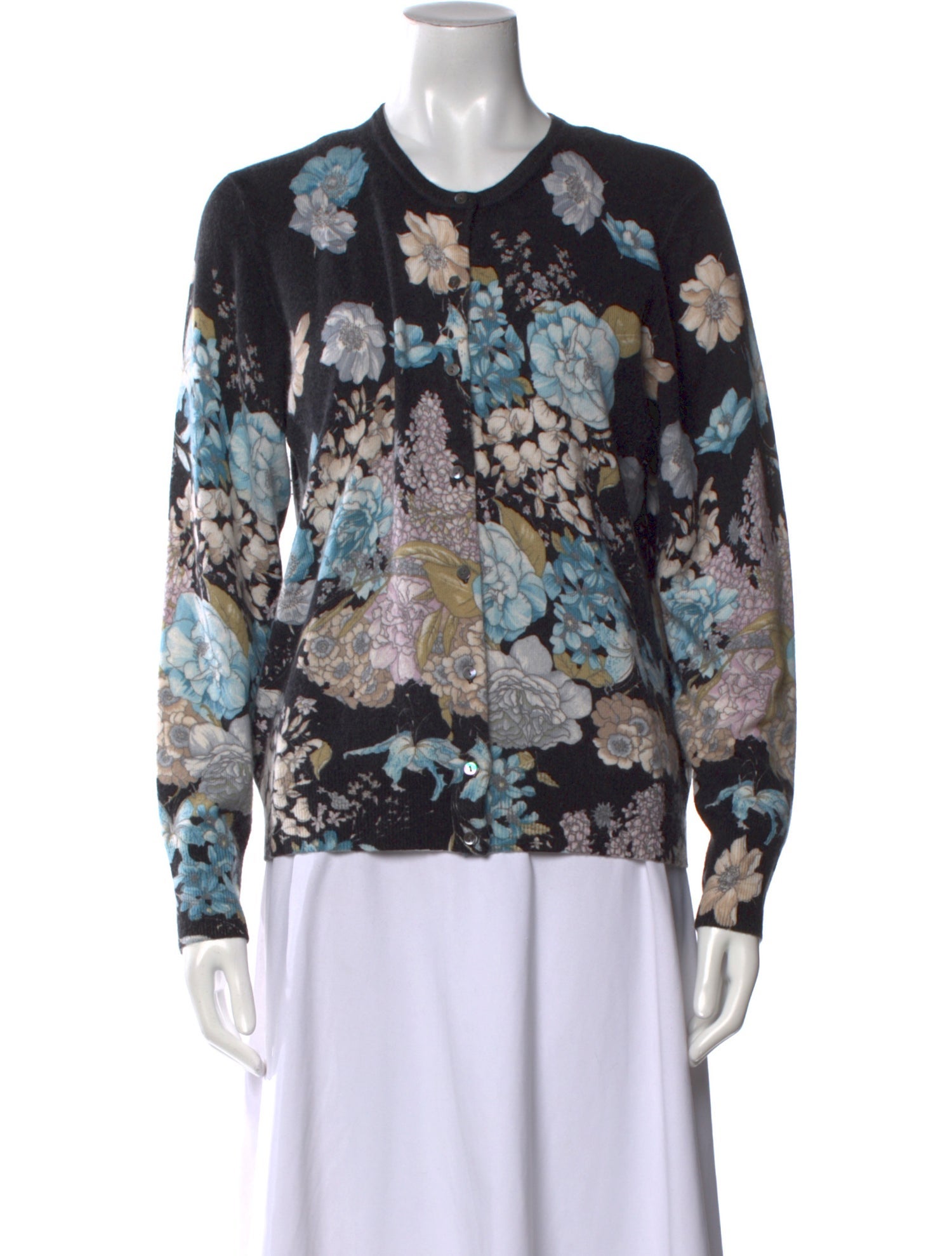 Neiman Marcus Cashmere Floral Print Sweater