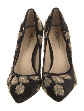 Neiman Marcus Velvet Printed Pumps
