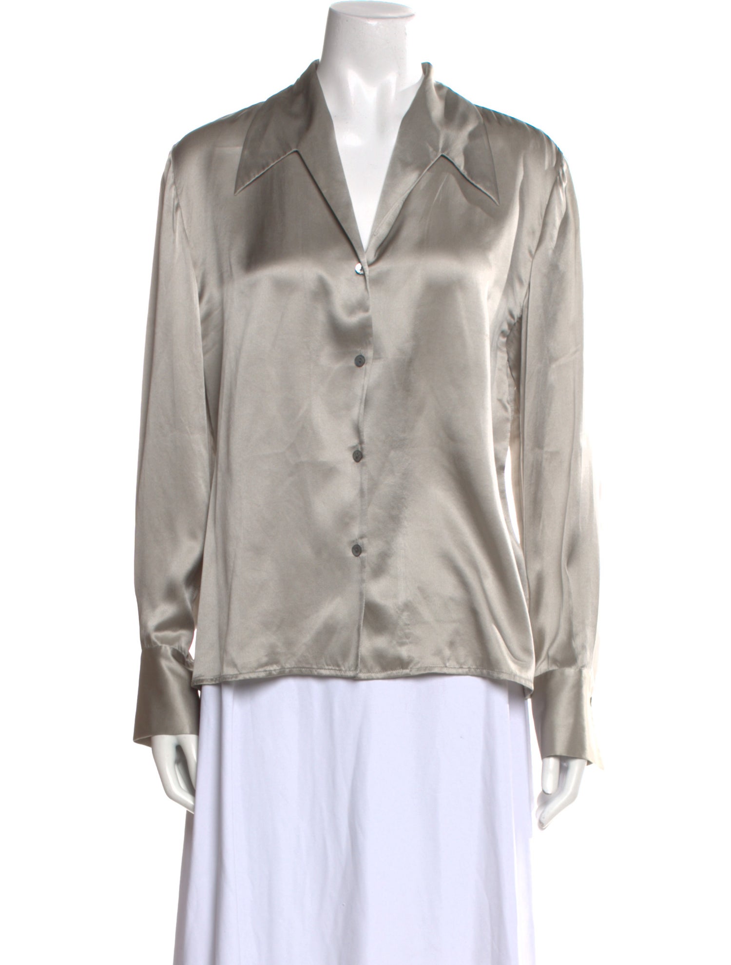 Neiman Marcus Silk V-Neck Button-Up Top