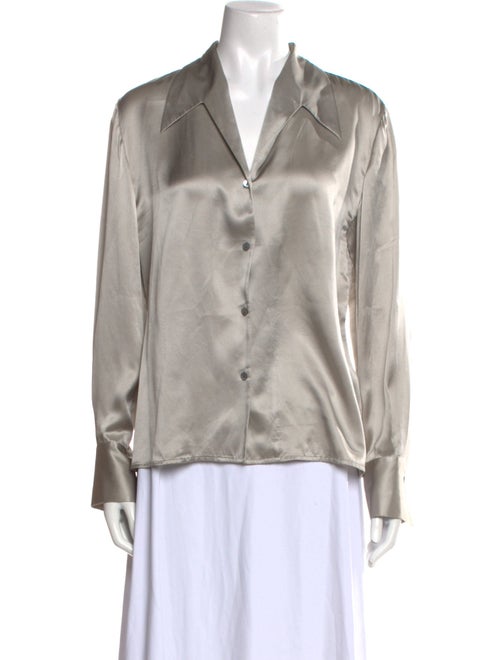 Neiman Marcus Silk V-Neck Button-Up Top