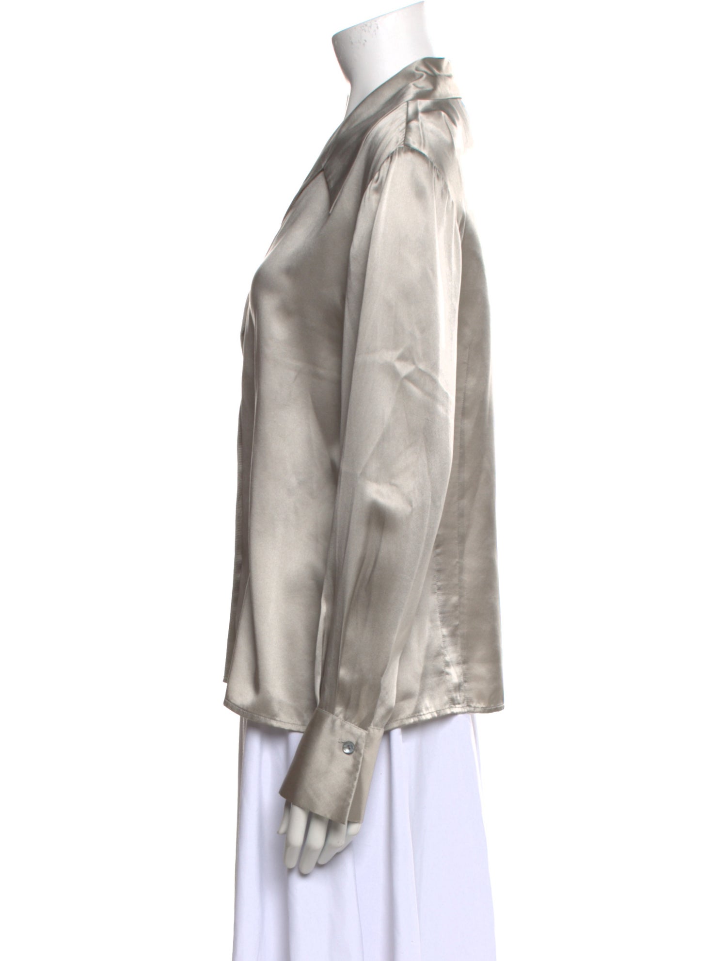 Neiman Marcus Silk V-Neck Button-Up Top