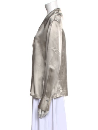 Neiman Marcus Silk V-Neck Button-Up Top