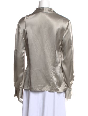 Neiman Marcus Silk V-Neck Button-Up Top