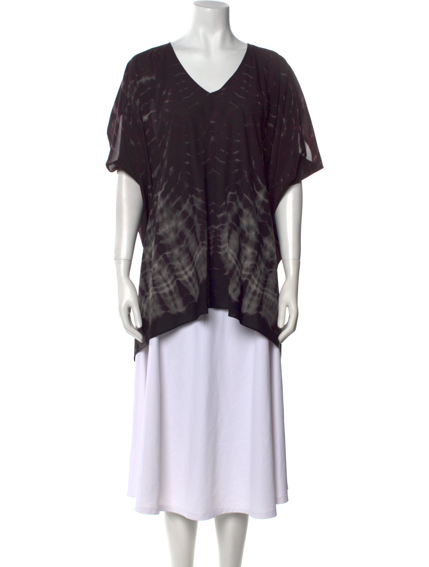 Neiman Marcus Tie-Dye Print V-Neck Tunic