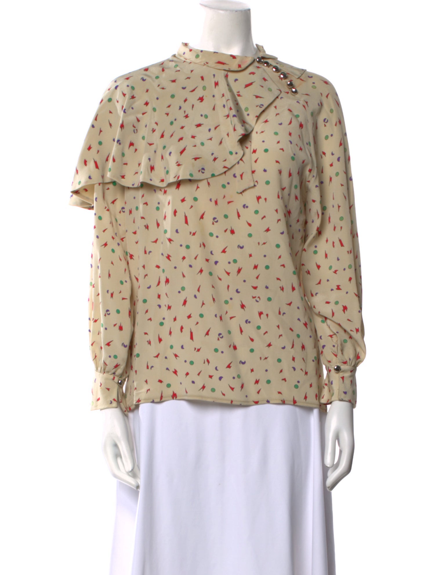 Neiman Marcus Printed Mock Neck Blouse