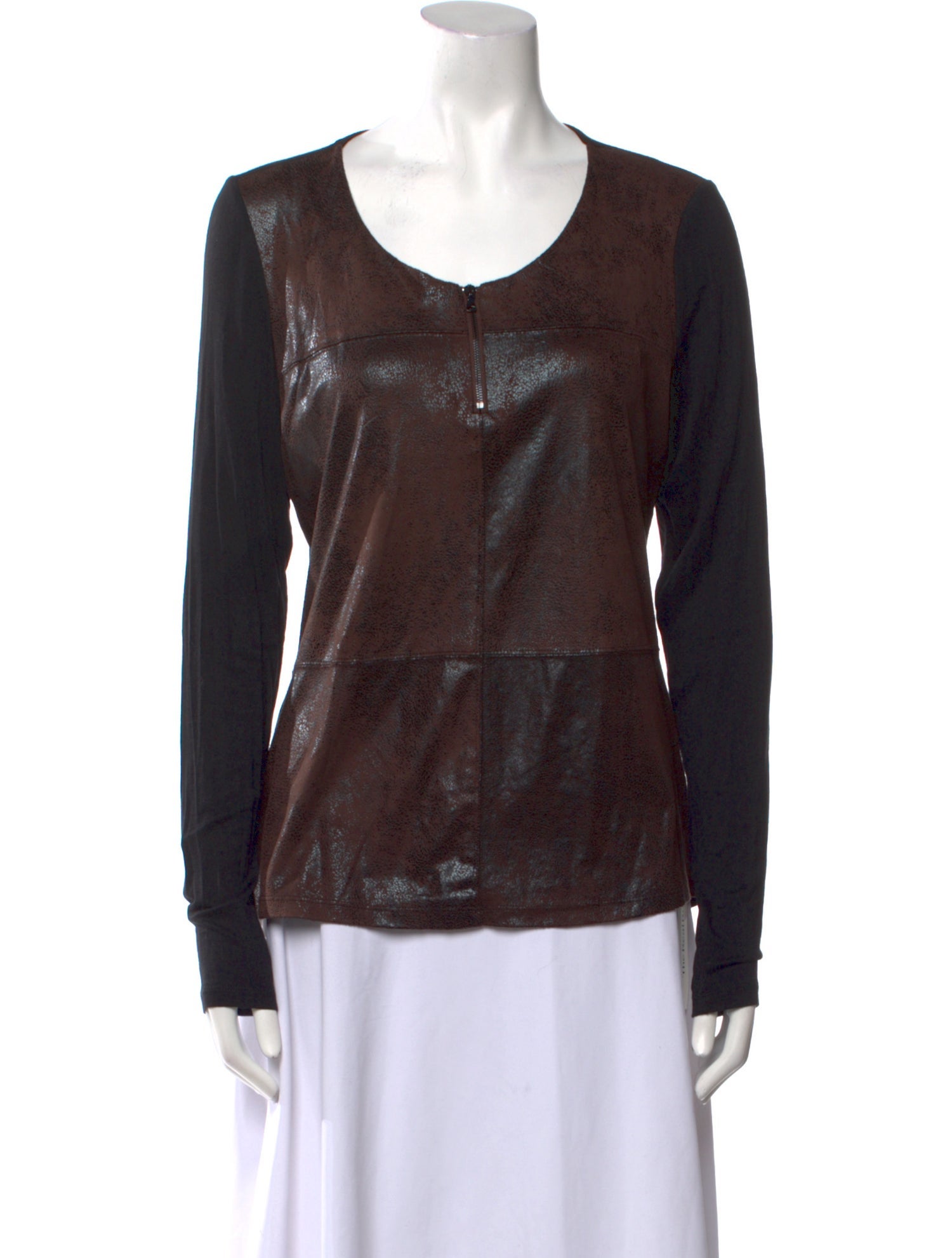 Neiman Marcus Scoop Neck Long Sleeve Top