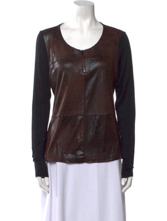 Neiman Marcus Scoop Neck Long Sleeve Top