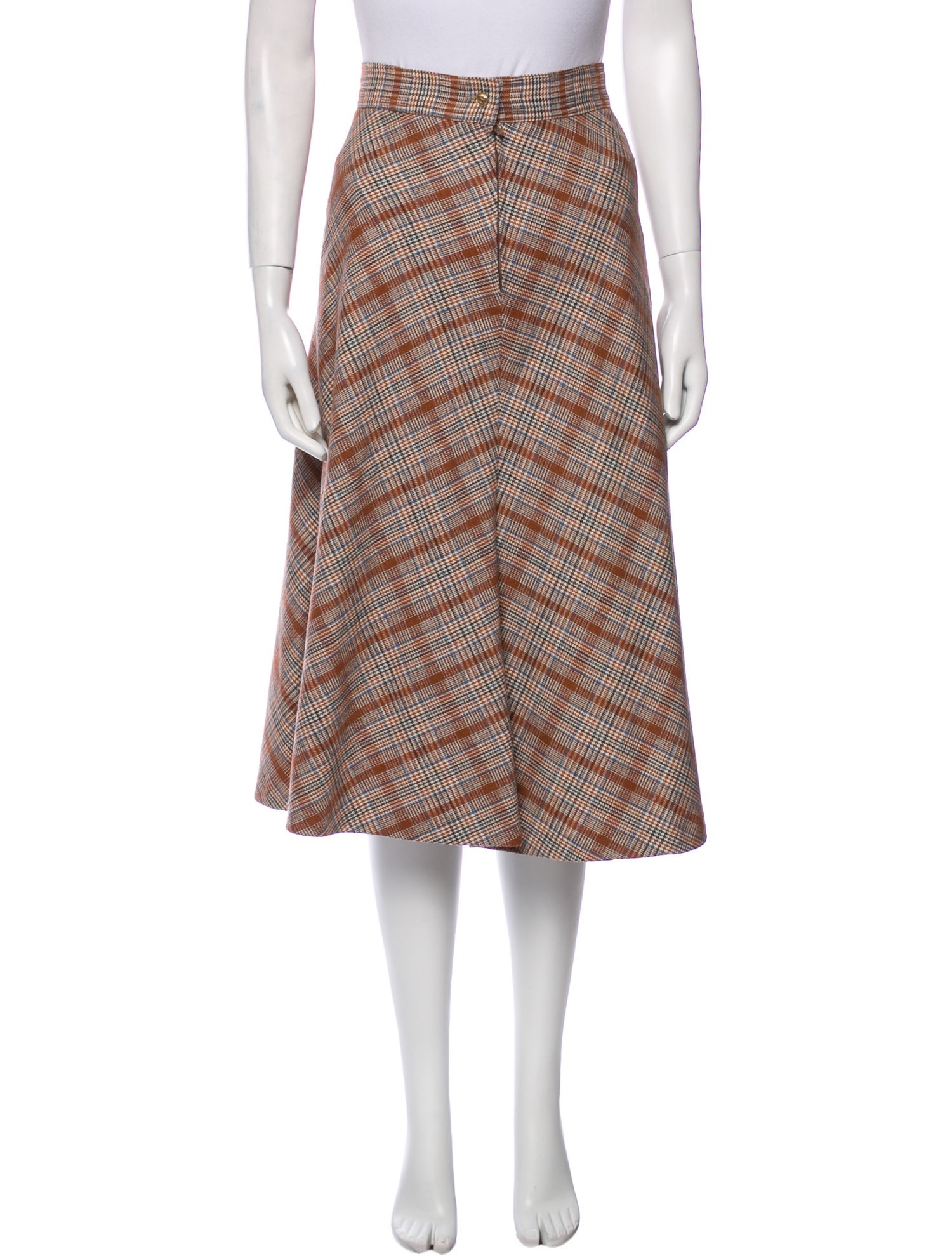 Neiman Marcus Plaid Print Midi Length Skirt