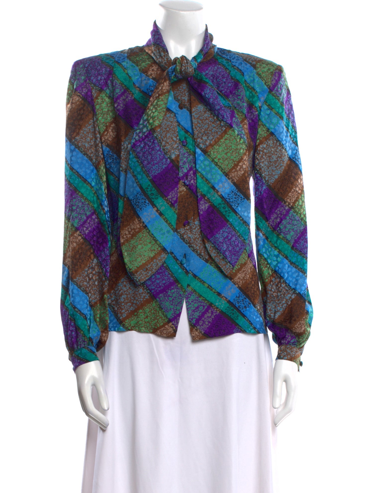 Neiman Marcus Silk Plaid Print Blouse