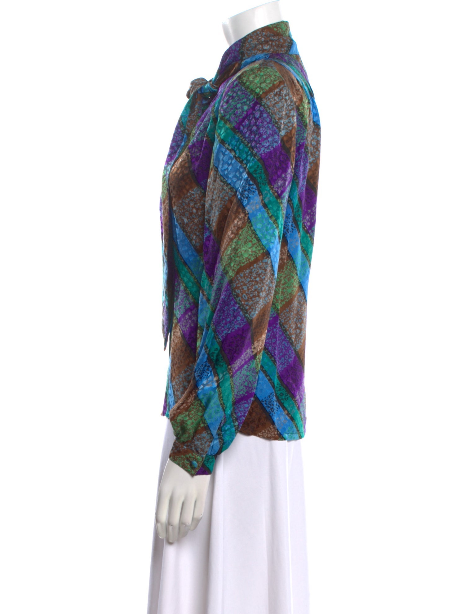 Neiman Marcus Silk Plaid Print Blouse