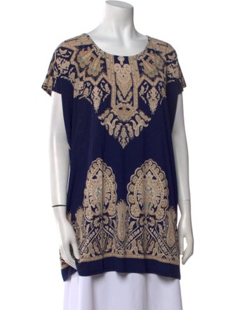 Neiman Marcus Paisley Print Scoop Neck Tunic