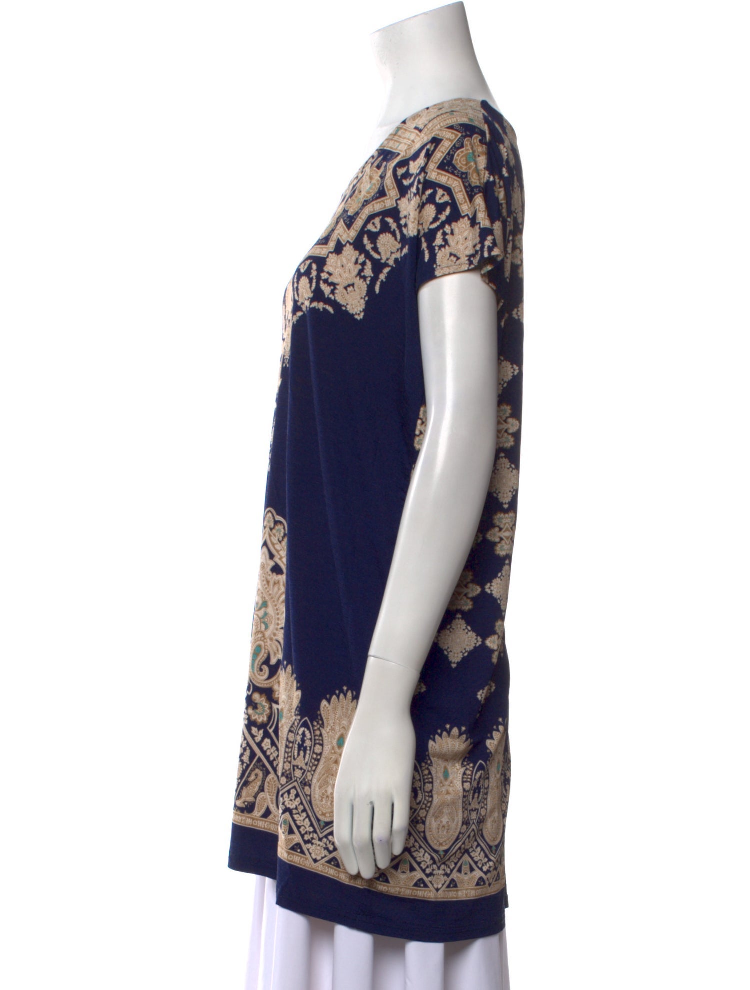 Neiman Marcus Paisley Print Scoop Neck Tunic