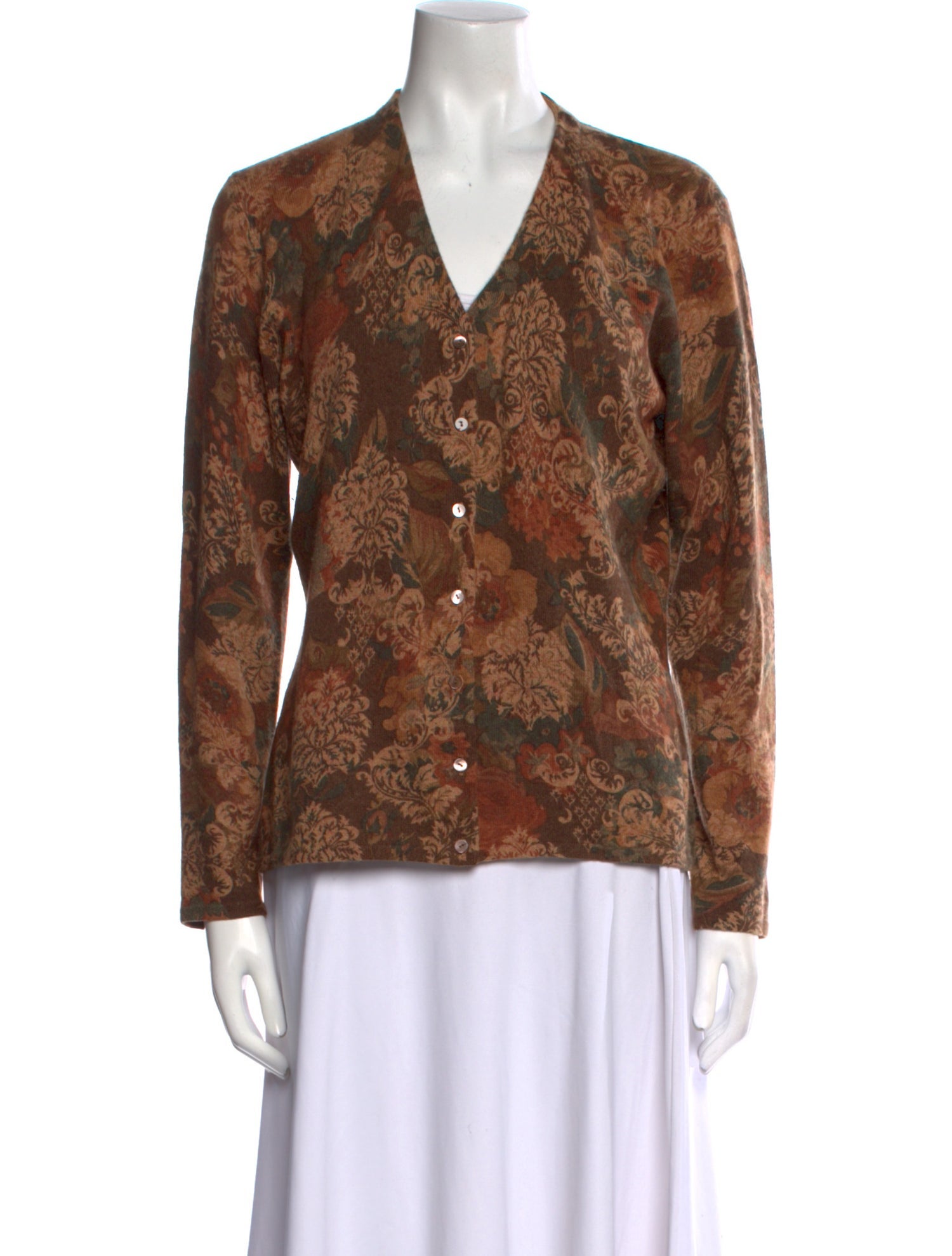 Neiman Marcus Cashmere Floral Print Sweater