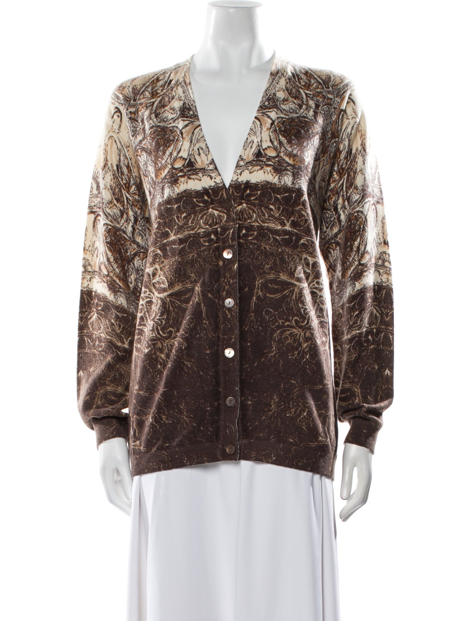 Neiman Marcus Cashmere Printed Button-Up Top