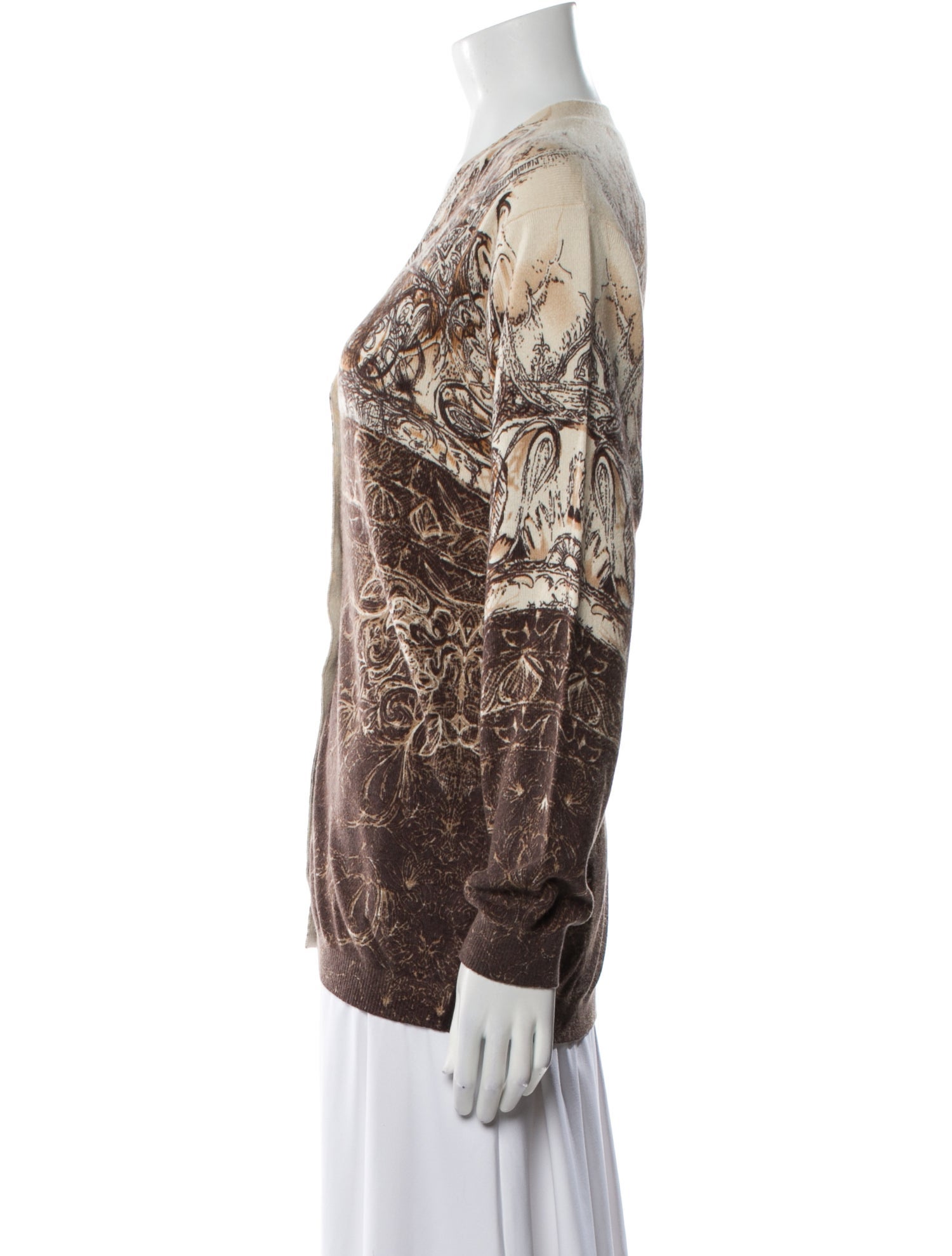 Neiman Marcus Cashmere Printed Button-Up Top