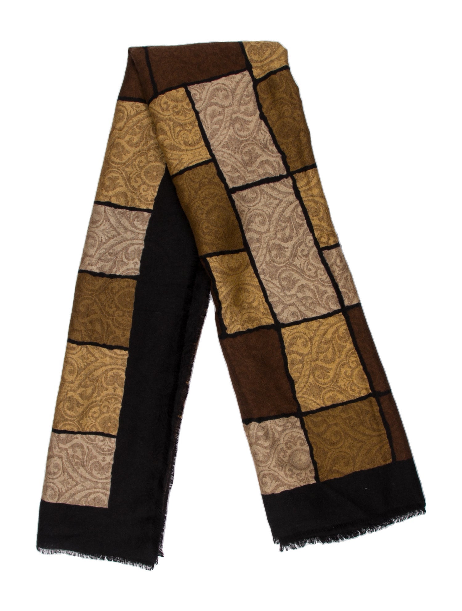 Neiman Marcus Wool Colorblock Pattern Scarf