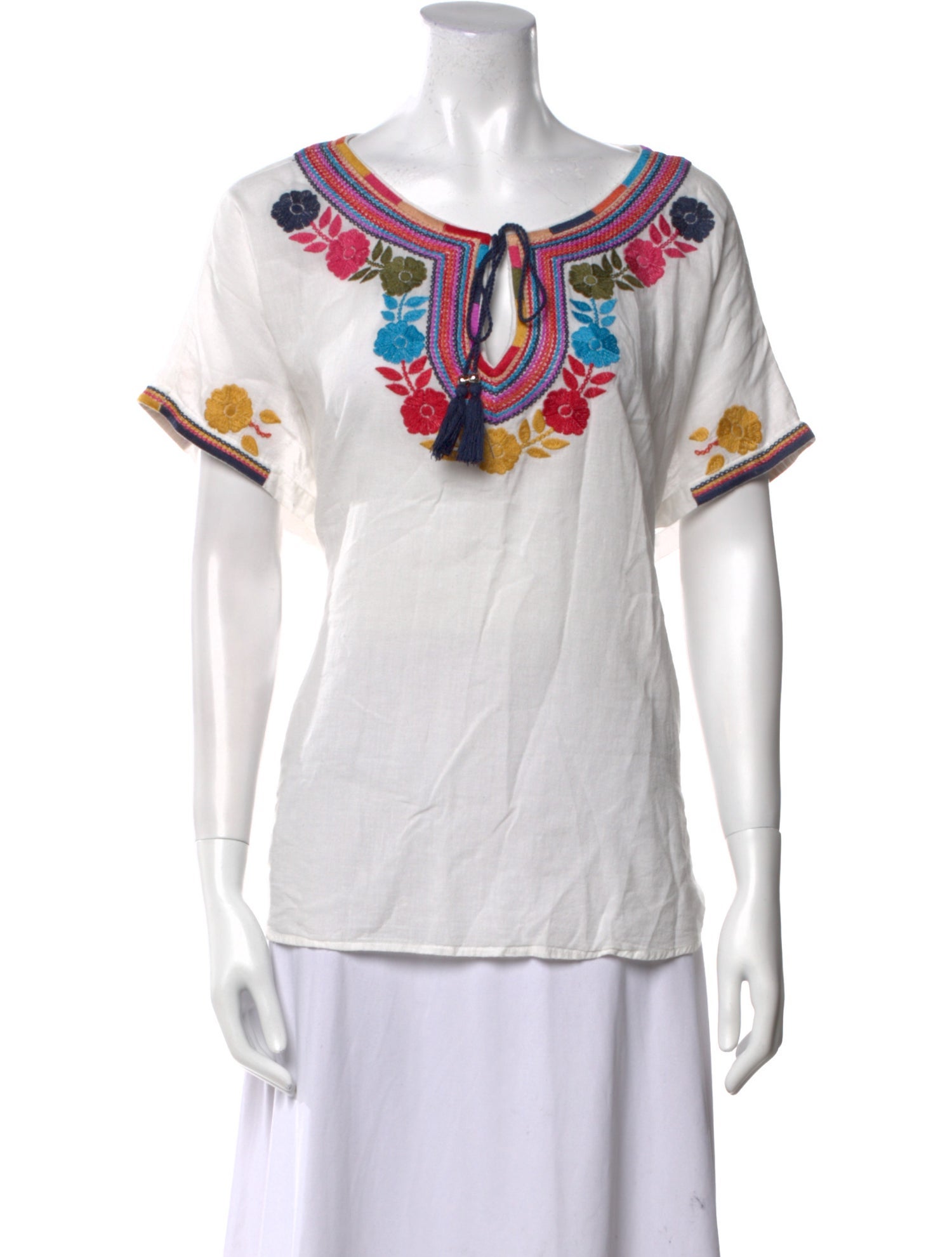 Neiman Marcus Patterned Scoop Neck T-Shirt