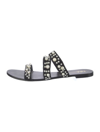 Neiman Marcus Suede Studded Accents Slides