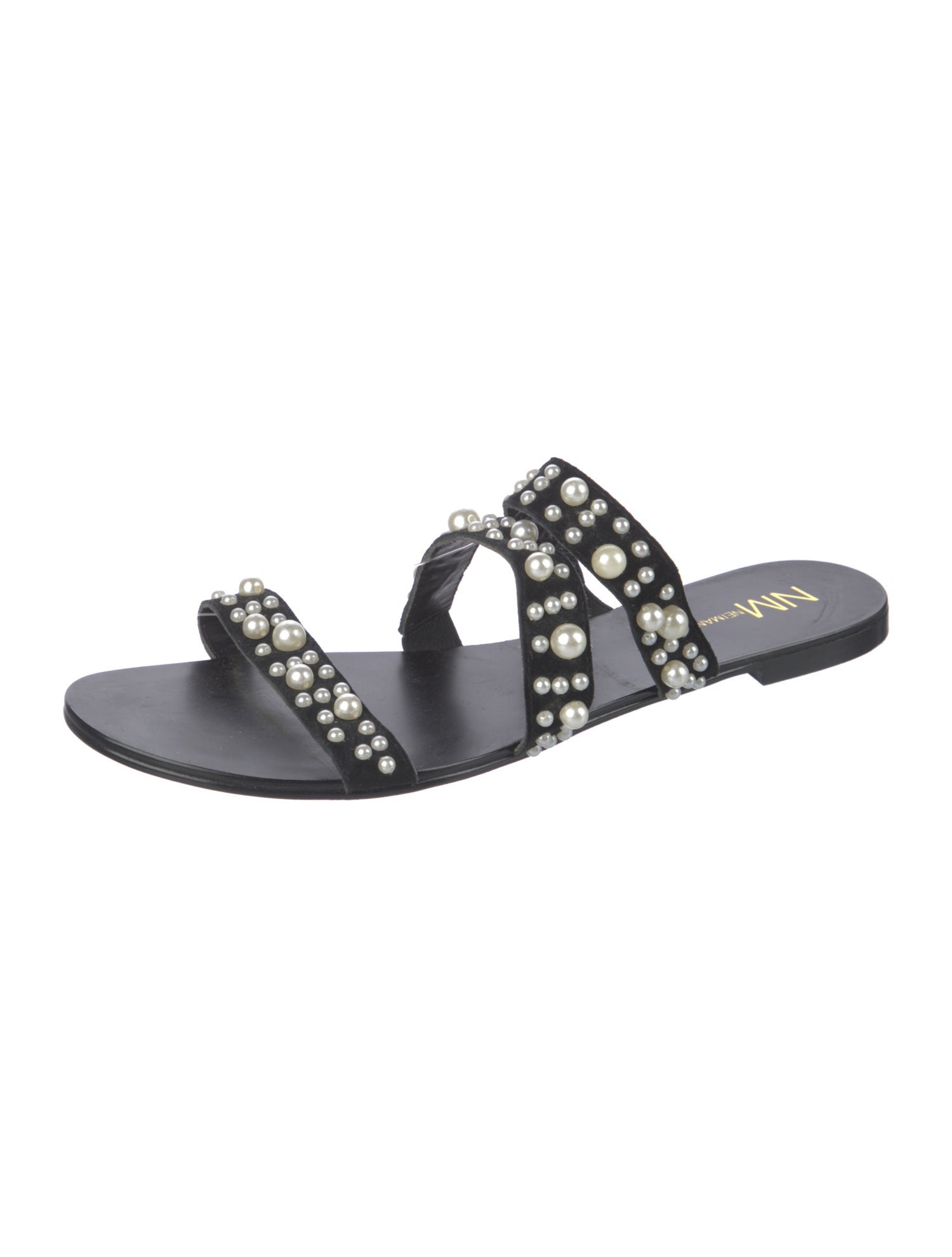 Neiman Marcus Suede Studded Accents Slides