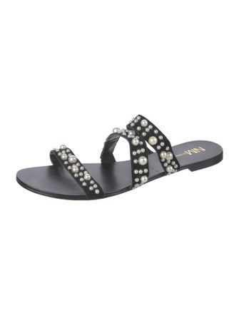 Neiman Marcus Suede Studded Accents Slides