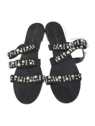 Neiman Marcus Suede Studded Accents Slides