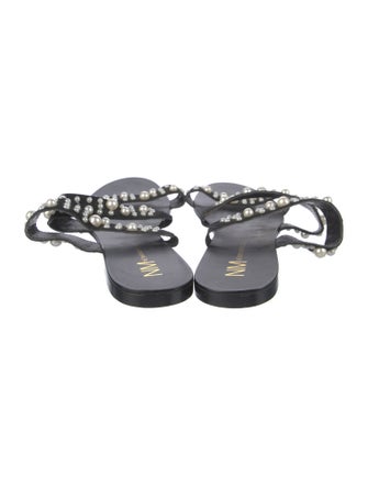 Neiman Marcus Suede Studded Accents Slides