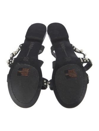 Neiman Marcus Suede Studded Accents Slides