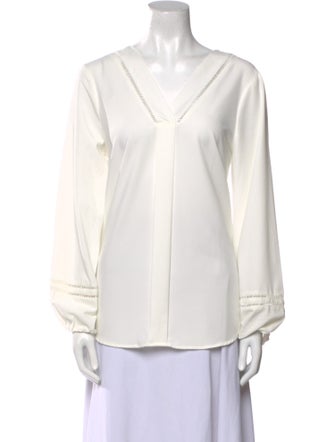 Neiman Marcus V-Neck Long Sleeve Blouse