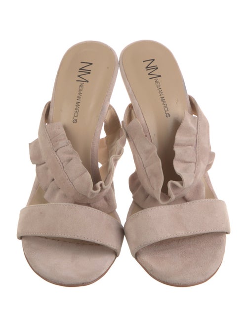 Neiman Marcus Suede Ruffle Embellishment Slides