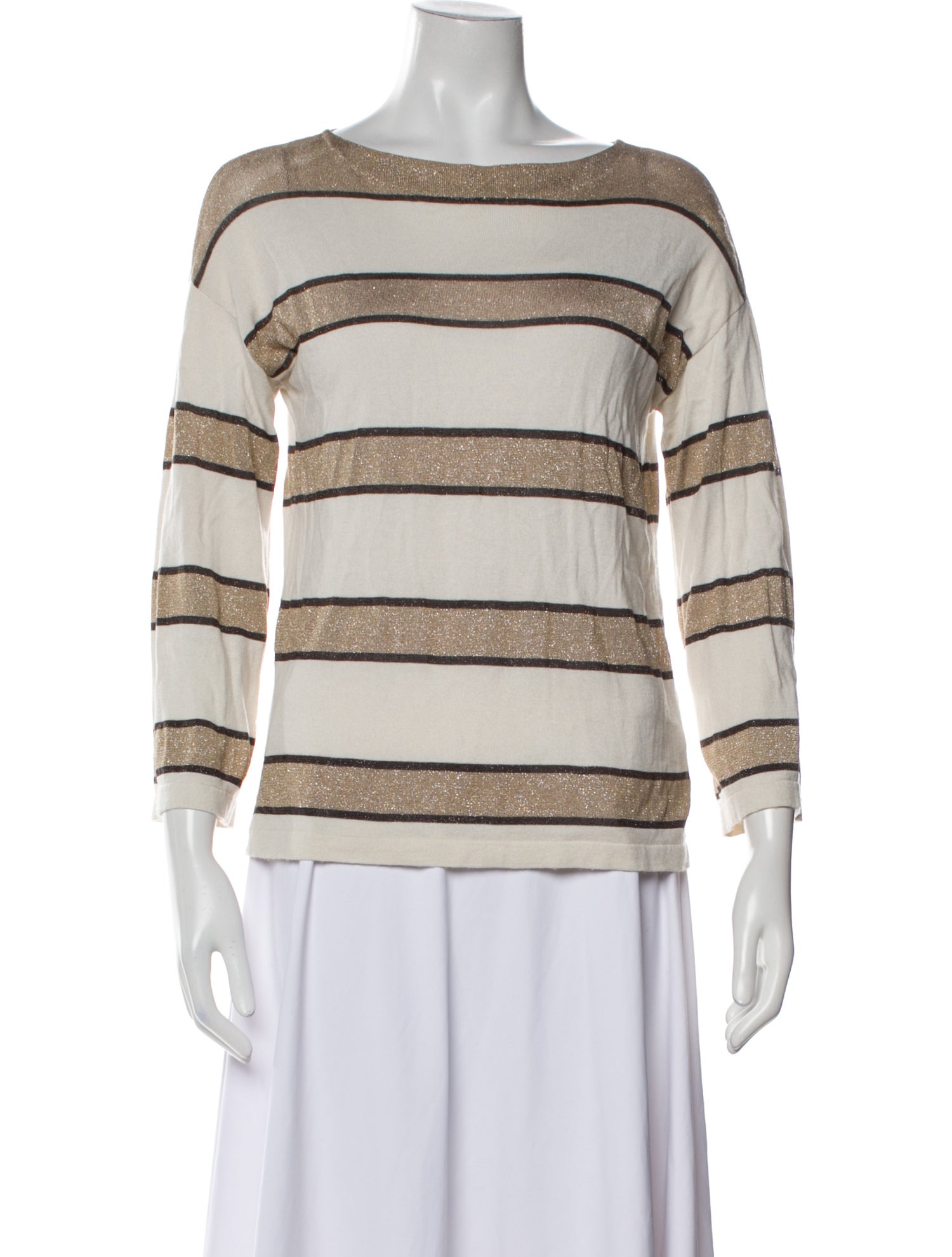 Neiman Marcus Striped Bateau Neckline Sweater