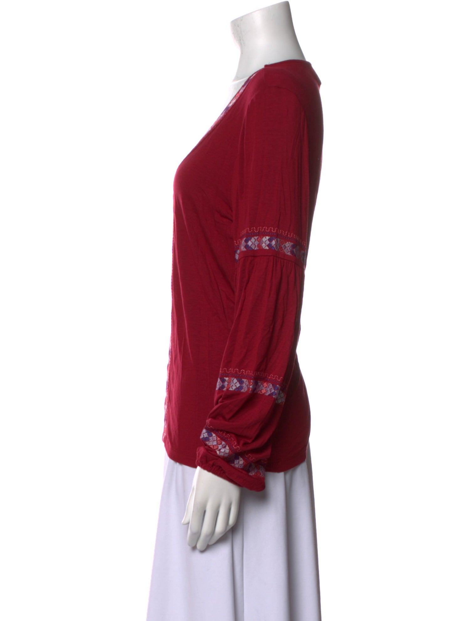 Neiman Marcus V-Neck Long Sleeve Blouse