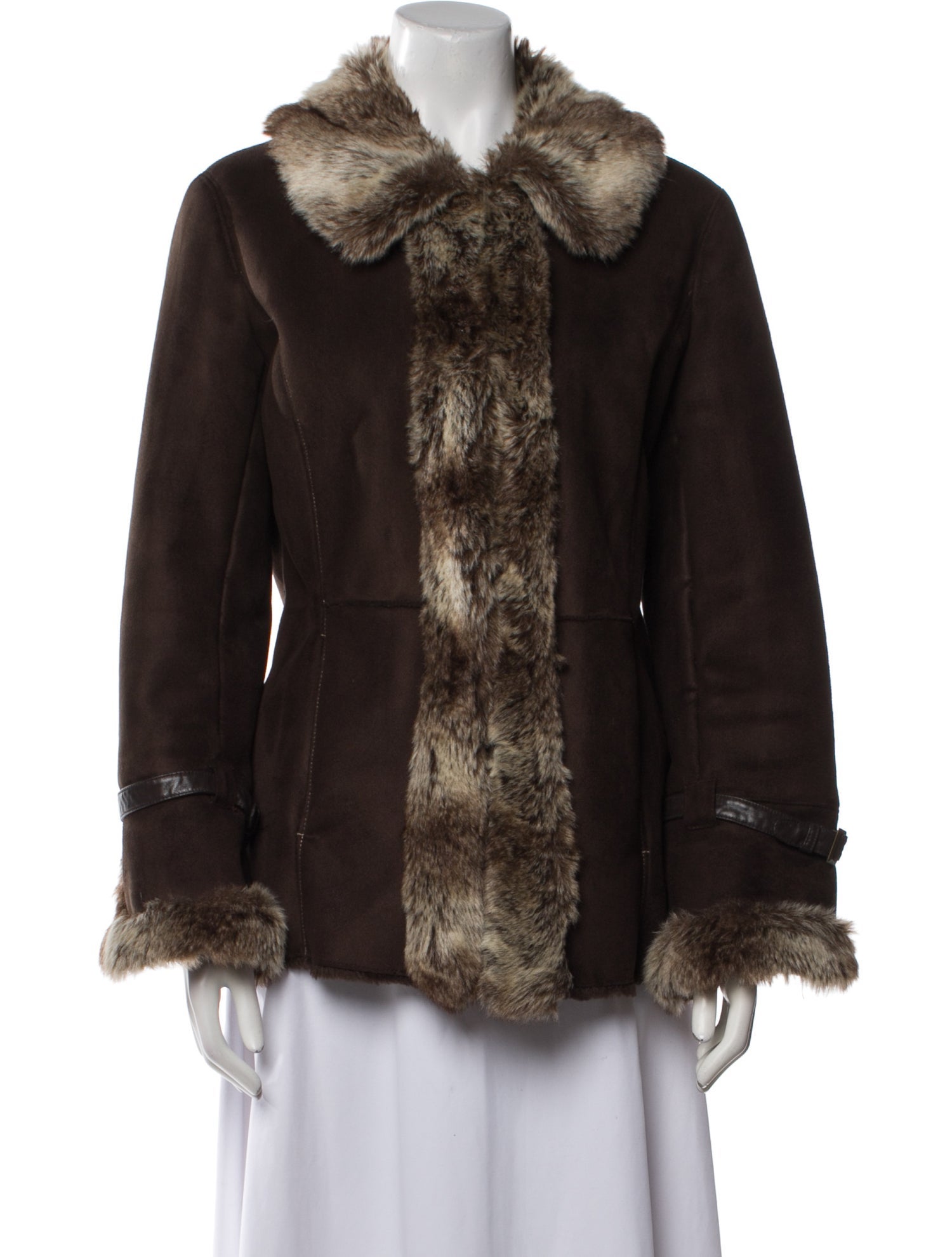 Neiman Marcus Colorblock Pattern Faux Fur Coat