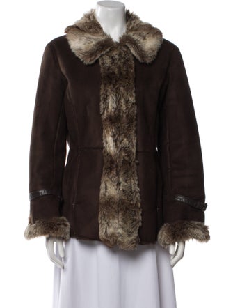 Neiman Marcus Colorblock Pattern Faux Fur Coat