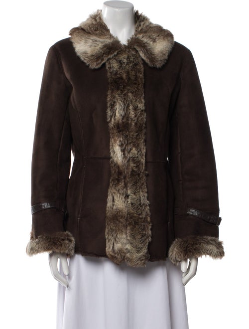 Neiman Marcus Colorblock Pattern Faux Fur Coat