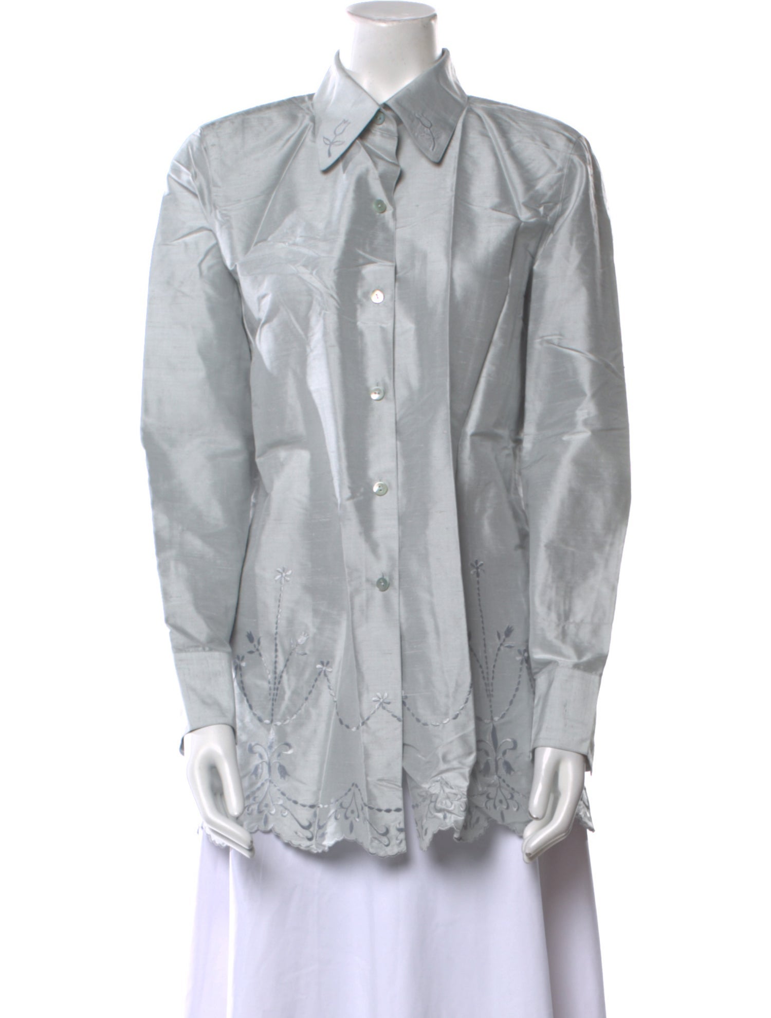 Neiman Marcus Silk Long Sleeve Button-Up Top