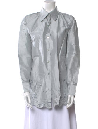 Neiman Marcus Silk Long Sleeve Button-Up Top